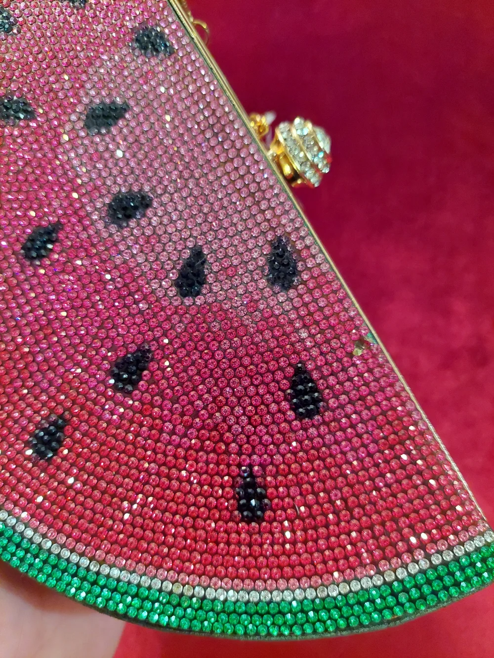 Crystal Watermelon Half-Moon Clutch - Pink & Green